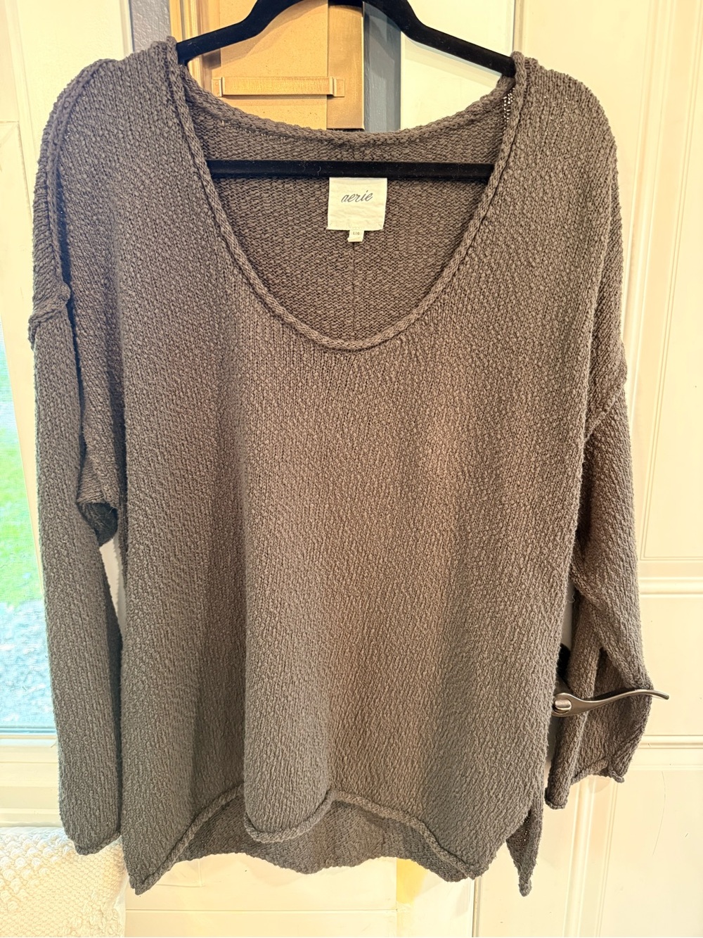 aerie Brown Scoop Neck Textured Sweater